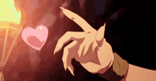 a cartoon hand pointing at a pink heart with a torch in the background