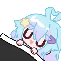 a cartoon drawing of a girl with blue hair and a yellow star on her head