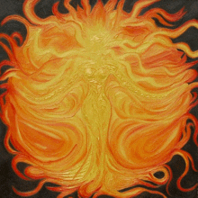 a painting of a person surrounded by flames