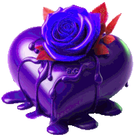 a purple heart with a blue rose and the letters a.c. on the bottom