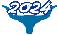 a blue and white logo with the year 2024 written on it