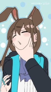 a cartoon of a girl with bunny ears and a blue jacket