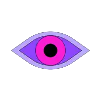 a purple and pink eye with a black circle in the center
