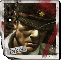 a picture of a man with a tag that says takeo on it