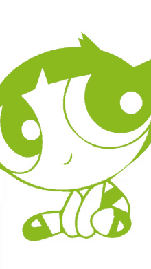 a green and white cartoon character with a star in her eyes