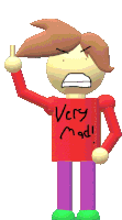 a cartoon character wearing a red shirt that says " very mad "