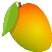 a mango with a green leaf on top of it