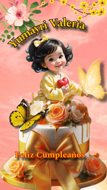 a birthday card for yumayri valeria shows a little girl holding a heart