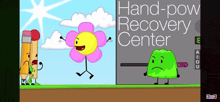 a cartoon drawing of a flower and a pencil with the words hand-pow recovery center