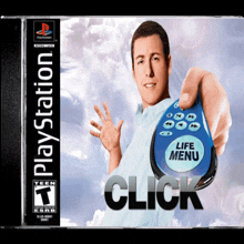 a playstation video game called click with a man holding a remote