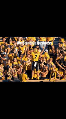 a football player with the number 7 on his jersey stands in front of a crowd of fans