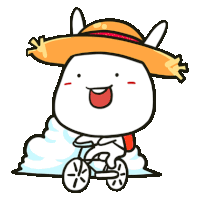 a cartoon bunny wearing a straw hat is riding a bike