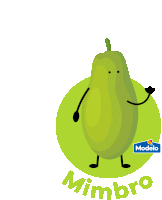 a cartoon illustration of a pear with arms and legs is labeled modelo mimbro