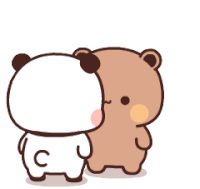 two cartoon bears are kissing each other on the cheek .