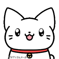 a drawing of a white cat with a red collar and bell