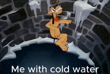 a cartoon of pluto in a well with the words me with cold water
