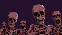 a group of skeletons with their mouths open