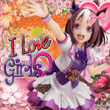 a picture of a girl with the words " i love girls " on it