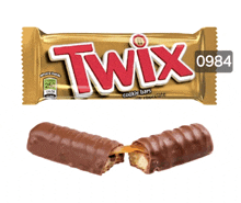 a twix cookie bar next to a package of twix