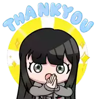 a cartoon girl says thank you with her hands together