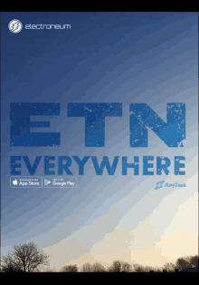 a poster that says etn everywhere with a blue sky in the background