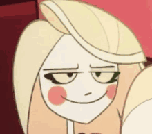 a close up of a cartoon girl making a funny face .