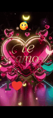 a heart with the words `` te amo '' written on it is surrounded by hearts .