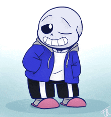 a drawing of a cartoon character sans with the letters tr on the bottom right