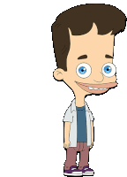 a cartoon drawing of a boy with big eyes