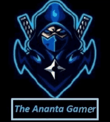 a logo for the ananta gamer with a ninja wearing a mask and holding a sword .