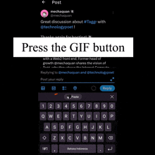 a screenshot of a twitter post that says press the gif button on it