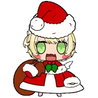 a cartoon of a girl wearing a santa hat and holding a bag of presents .