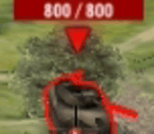 a blurred image of a tank in a video game with a red triangle in the background .