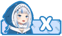 a picture of a girl wearing a shark hoodie with the letter x below it