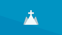 a cross on top of a mountain with a blue background