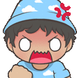 a cartoon of a boy wearing a blue hat and a blue shirt with an angry look on his face .