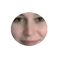 a close up of a person 's face in a circle with a white background