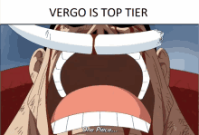 a cartoon of a man screaming with the words vergo is top tier on the bottom