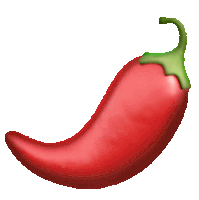 a red hot pepper with a green stem on a white background