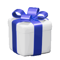 a white gift box with a blue ribbon tied around it