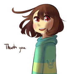 a drawing of a girl crying with the words `` thank you '' written on the bottom .