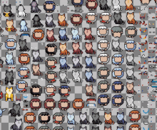 a checkered background with a bunch of pixelated animals on it