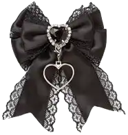 a black bow with a heart hanging from it