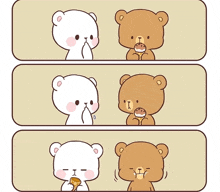 a cartoon of a teddy bear eating a cookie and another bear eating a cookie .