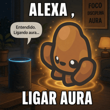 a cartoon illustration of an amazon speaker talking to a monkey