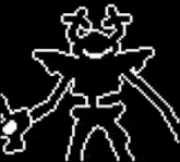 a black and white pixel art drawing of a person with a sword .
