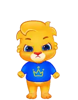 a yellow cartoon character with a blue shirt with a yellow crown on it