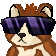 a pixel art dog wearing sunglasses on a white background .