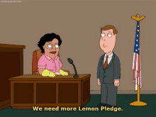 a cartoon of a man and a woman in a courtroom with the caption we need more lemon pledge