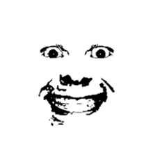 a black and white drawing of a person 's face with a big smile and a big mouth .